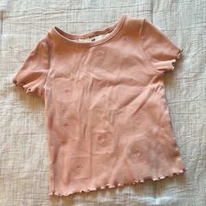 H&M Pink Ribbed Tee with Embroidery